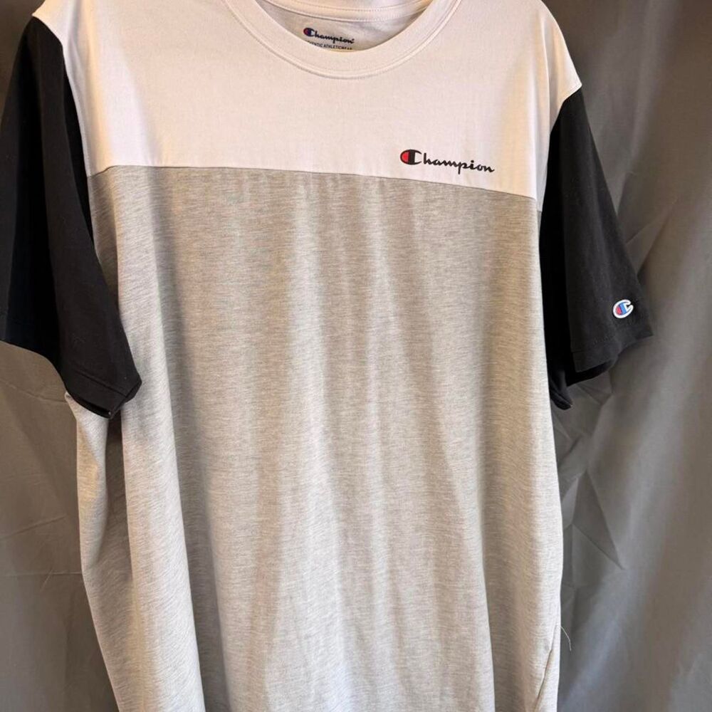 Champion Men's Grey and White T-shirt